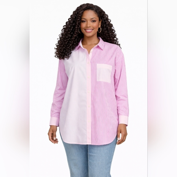 Time and Tru Tops - Time & Tru Oversized Button-Down Shirt – XXXL (22) – Pink/White – NWOT